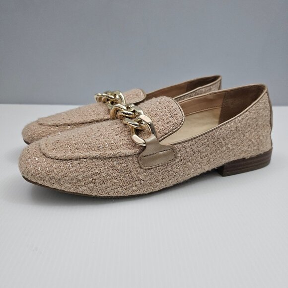 Donald Pliner Bethany Loafer Women 9.5 Camel Boucle Chain Detail Slip On Sparkle - Picture 14 of 14